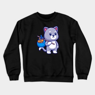 Cute Cat Bring Fish With Bag Cartoon Crewneck Sweatshirt